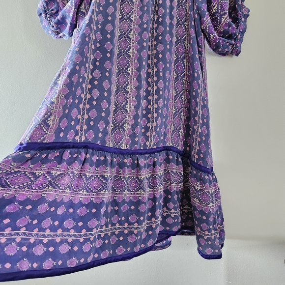 Anna Sui Vintage 90's Silk Mini Printed Boho Hippie Casual Dress Size Medium. - Picture 13 of 16